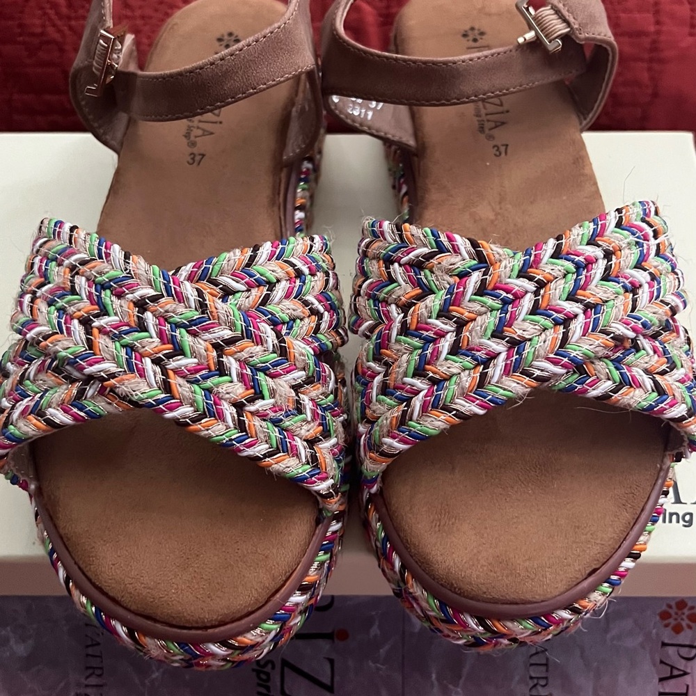 Spring Step Platform Braided Sandals with Adjustable Ankle Strap